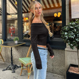 Elegant Off Shoulder Ribbed Crop Tops 6