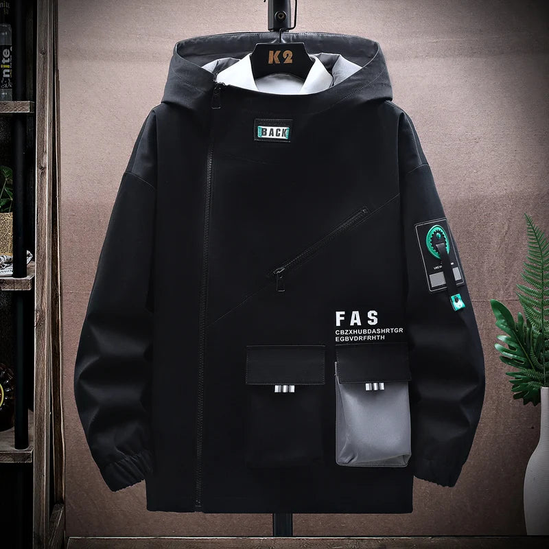 Zipper Jacket Men's Pilot Hooded Jacket Spring/Autumn Loose Pullover Front Pocket 2