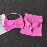 2 Pieces Yoga Suit for Women Seamless Fitness Gym Clothes Halter Sports Bra Matching Impact Shorts Workout Sets Gym Outfit 2
