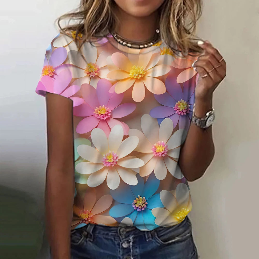 3D Floral Print Summer Tee