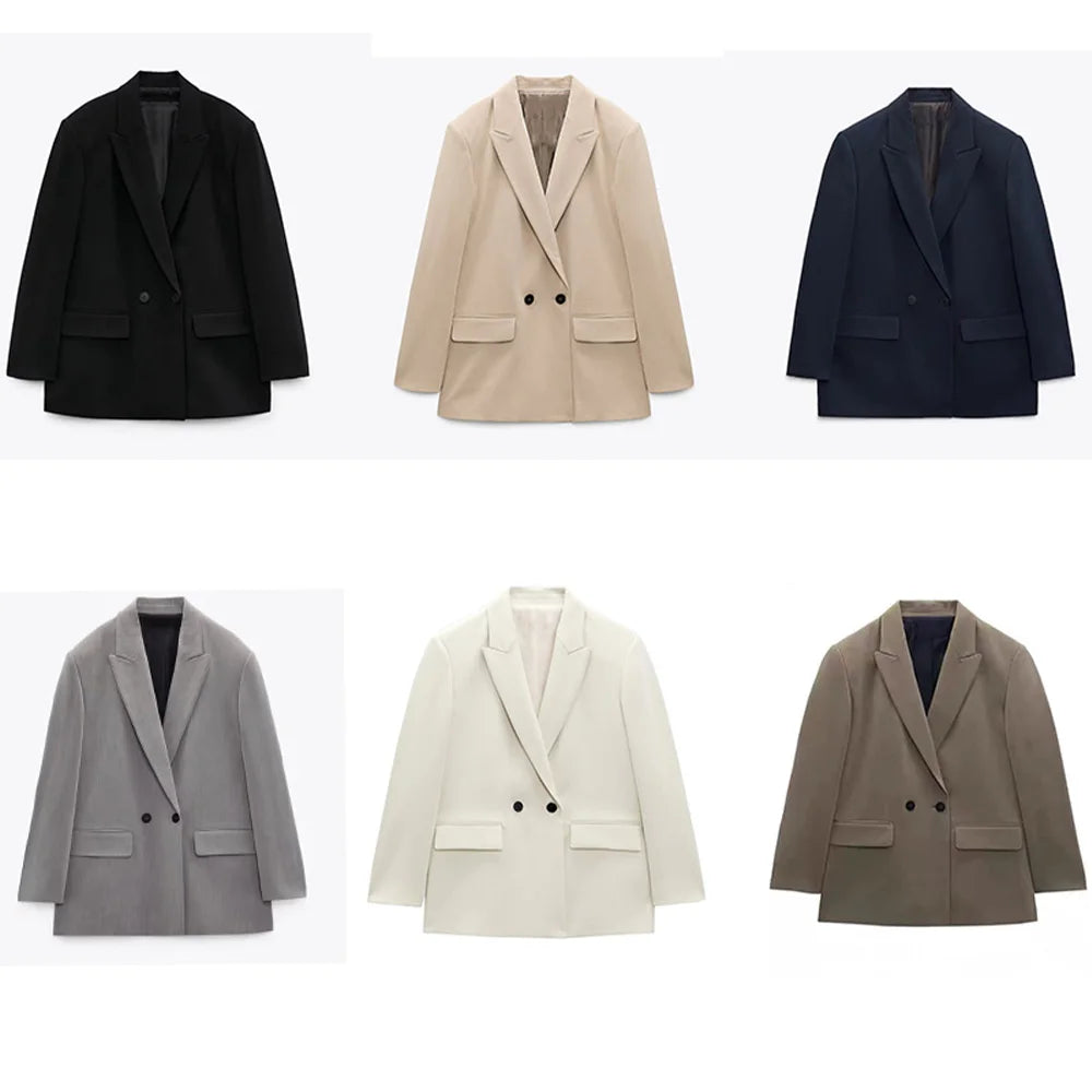 High quality autumn and winter new women's commuting loose fitting double breasted casual suit jacket large suit