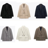 High quality autumn and winter new women's commuting loose fitting double breasted casual suit jacket large suit