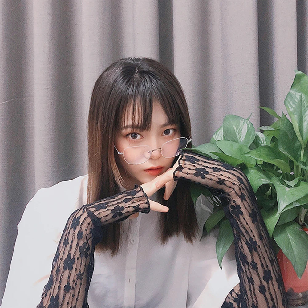 New Long Lace Hollow-Out Fingerless Gloves Sun Protection Sleeves Mesh Lace Thin Cycling Gloves 3