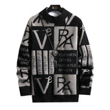 Men Knitted Sweater Stripe Pullovers Printing Round Neck Sweater 5