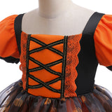 Fancy Girl Halloween Disguised Child Pumpkin Print Witch Princess Dress Children Cosplay Masquerade Party Performance Clothing 5