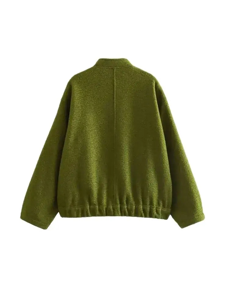 Women Fashion With Pockets Oversized Bomber Jacket Coat Vintage Long Sleeve Snap Button Female Outerwear Chic Tops 6
