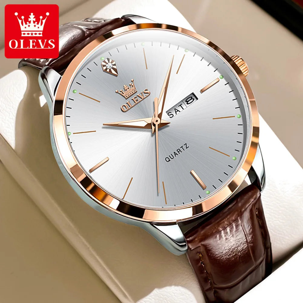 Fashion Business Brand Original Men Watches Leather Strap Trend Week Calendar Quartz Watch Luminous Waterproof 43mm