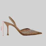 2025 Summer Women's Diamond Mesh High Heel Sandals - Elegant Slingback Party Shoes 6