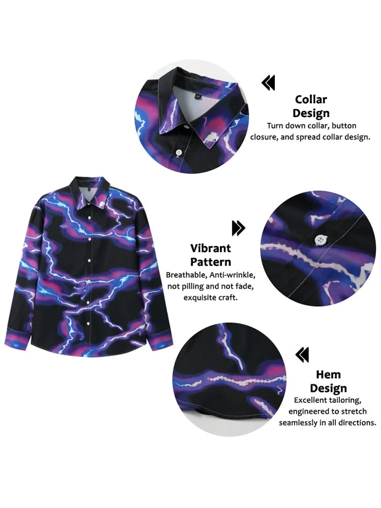 Men's 3D Textured Printed Casual Shirt Buttoned Long Sleeve Shirt 5