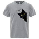 Black Cat Print T-Shirt - Funny Meow Design, Men's Loose Fit Summer Top