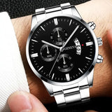Fashion Mens Watches Luxury Silver Stainless Steel Quartz Wrist Watch Man Business Watch for Men Calendar Clock Reloj Hombre 6