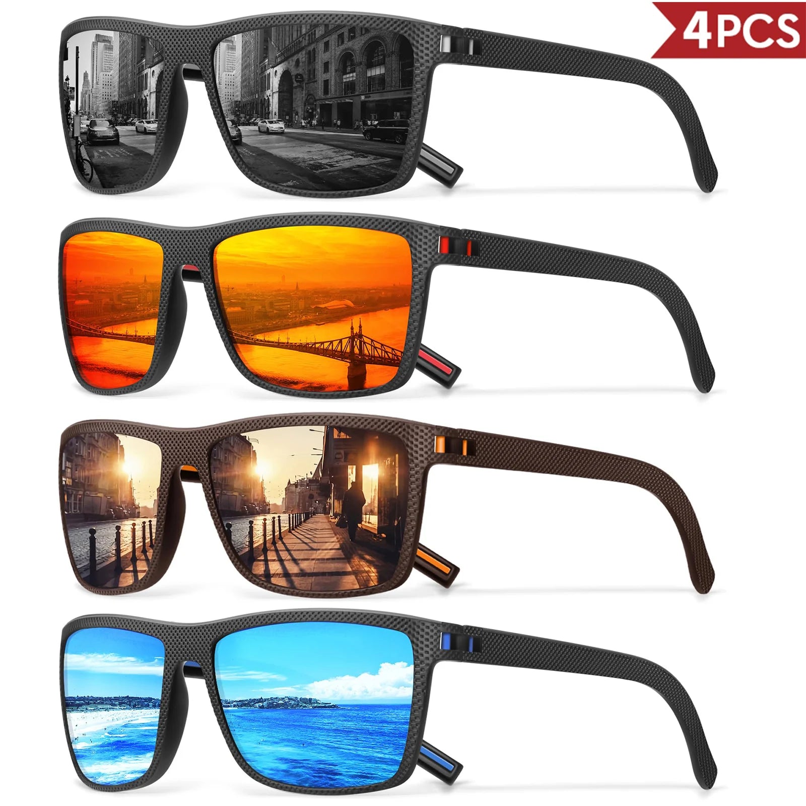 3/4 Pack New Designer Box Polarized Colorful Sunglasses