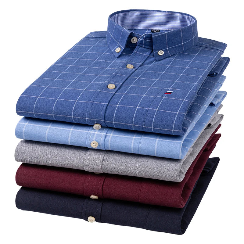 100% Cotton Oxford Men's Shirts t Regular Fit Formal Dress Shirt Pocket Social Blouse Male Clothes S-7XL