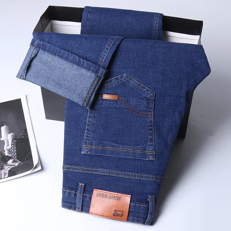 2024 NEW Men's Fashion Business Jeans Classic Style Casual Stretch Slim Jean Pants Male Brand Denim Trousers Black Blue 3