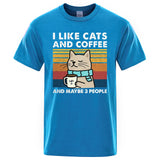 "I Like Cats and Coffee" Funny T-Shirt for Men | Casual Loose Fit Cotton Crewneck | Hip Hop Style