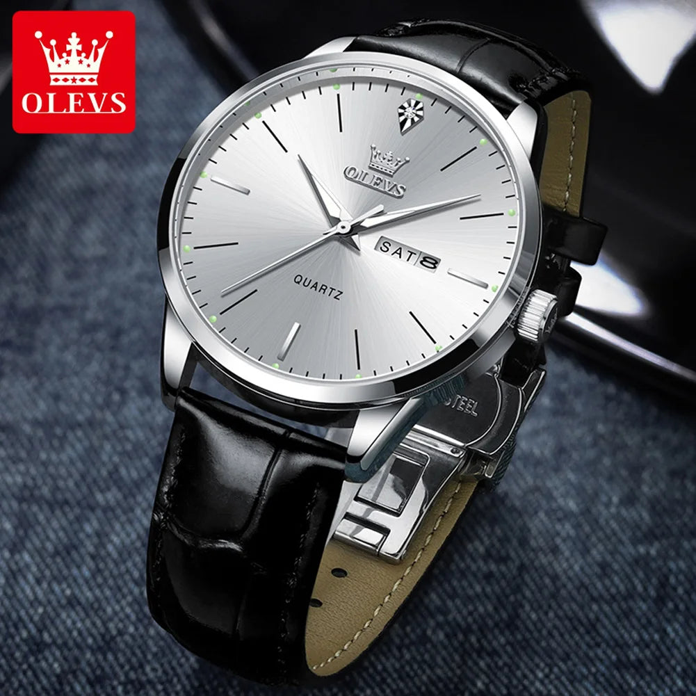 Fashion Business Brand Original Men Watches Leather Strap Trend Week Calendar Quartz Watch Luminous Waterproof 43mm 4