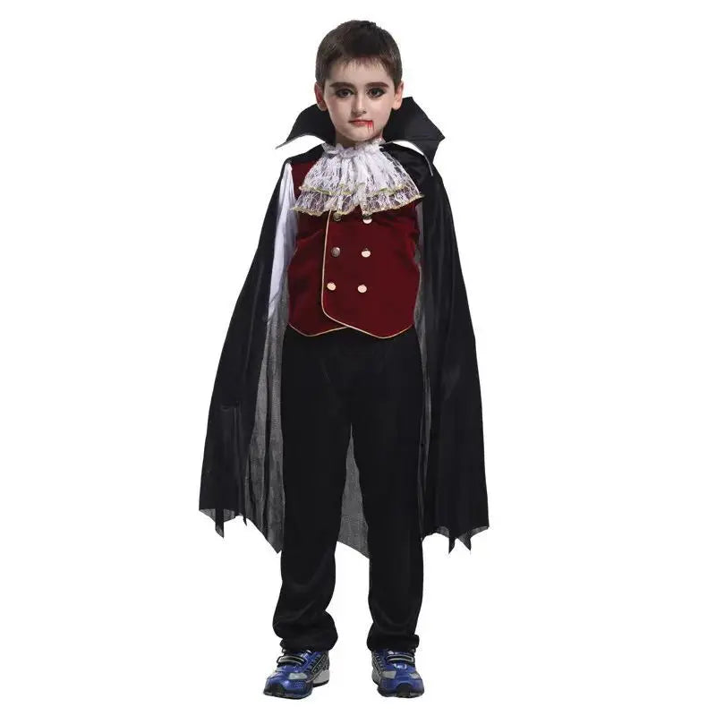 2025 Girls Boys Red Vampire Costume Ghost Bride Gothic Dress Party Kids Cosplay Clothes Halloween Outfit 5