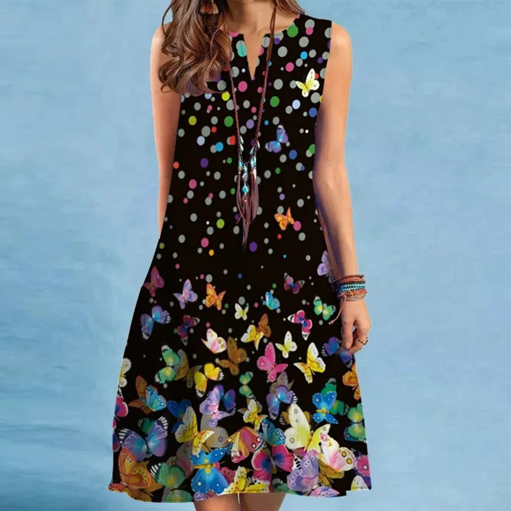 2024 European and American Cross Border Women's New Dress V-neck Sleeveless Sexy Printed Large Hem Foreign Trade Dress 6