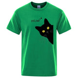 Black Cat Print T-Shirt - Funny Meow Design, Men's Loose Fit Summer Top
