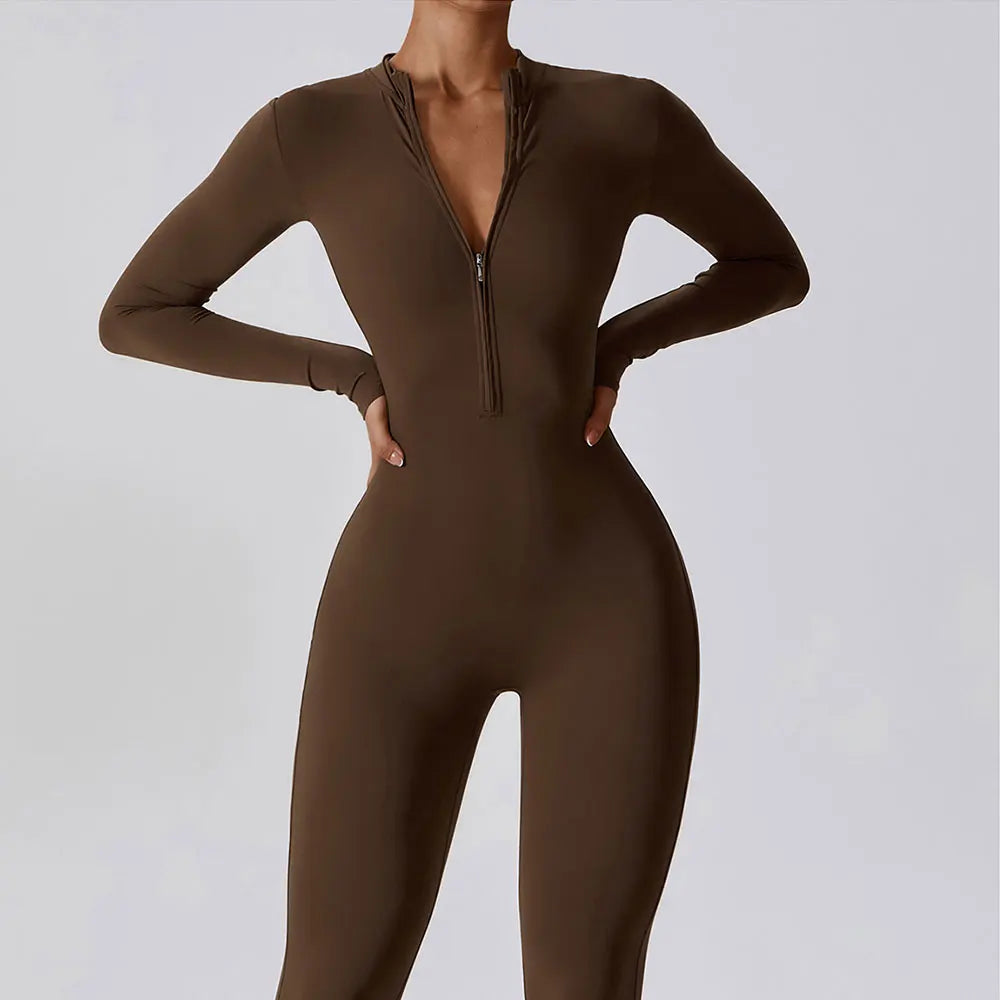 Women's Jumpsuits One-Piece Suit Zipper Long Sleeved Yoga Set Gym Push Up Workout Clothes Fitness Bodysuit Sportswear Tracksuit 5