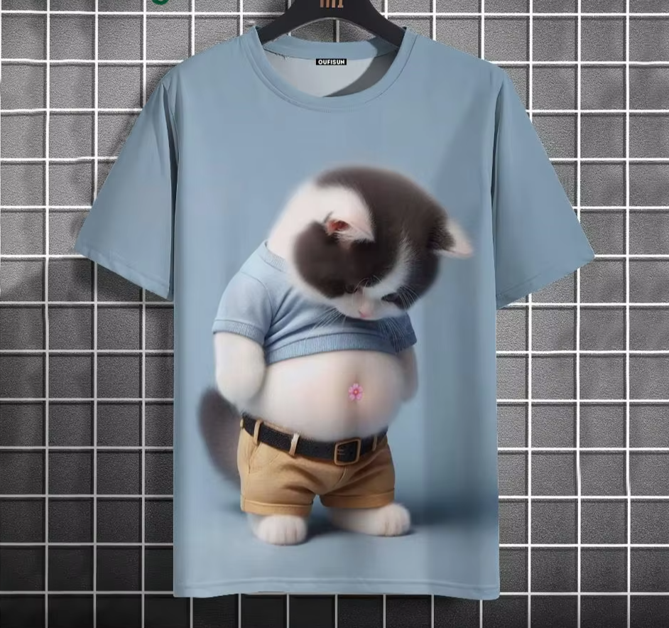 Men’s Oversized Funny Cat Graphic Tee