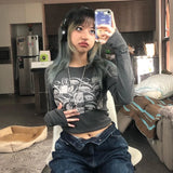 Women retro Eyes Print Tops Fairy Grunge Graphic Spring T Shirts Vintage Indie Aesthetic Clothes Cyber Y2k Slim Long Sleeve Top 4