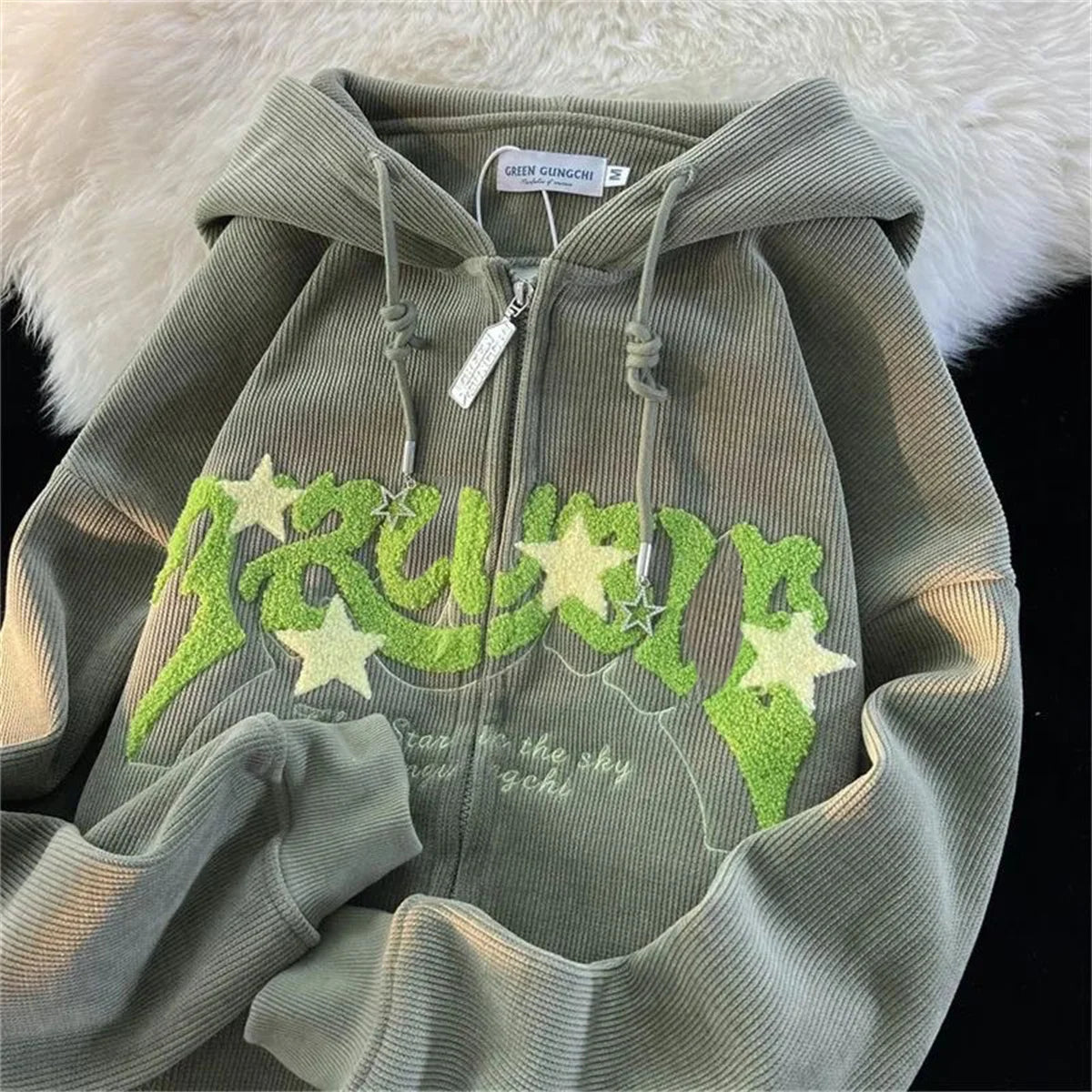 Fashion Embroidery Zip Up Hoodies Women Autumn Long Sleeve Tops Loose Hood Shirt Harajuku Y2K Clothes Female Sweatshirt Jacket 3