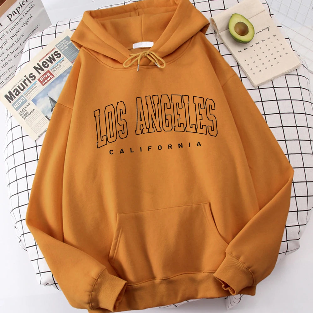 Los Angeles Letter Design Fleece Hoodie