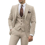 3 Pieces Beige Suits for Men 2023 Slim Fit Groom Tuxedo Wedding Suits