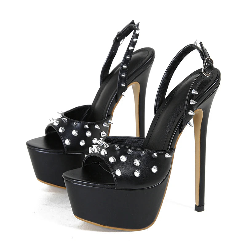 Fashion Design Metal Rivet Back Buckle Strap Platform Sandals - Sexy Peep Toe Stripper High Heels for Events 4