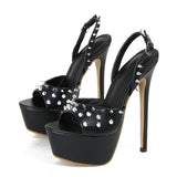 Fashion Design Metal Rivet Back Buckle Strap Platform Sandals - Sexy Peep Toe Stripper High Heels for Events 4