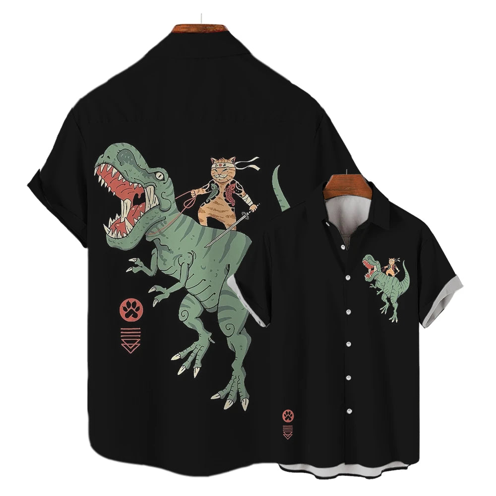 Fashion-Men-s-Clothing-Cool-Samurai-Cat-Tops-Summer-New-Men-s-Clothing-Casual-Short-Sleeved