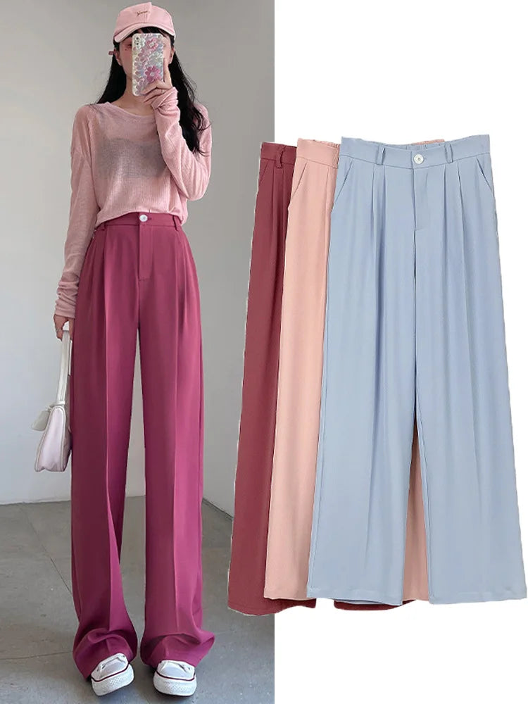 New Women Pants Fashion High Waist Stright Long Wide leg Suit pants Female Casual Spring Summer Female Long Pants Trousers 2
