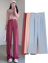 New Women Pants Fashion High Waist Stright Long Wide leg Suit pants Female Casual Spring Summer Female Long Pants Trousers 2