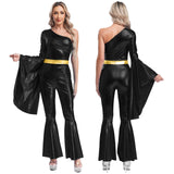 Women's 70s Disco Jumpsuit | Metallic Shiny Bell Bottom Jumpsuit | Halloween Costume, Rave Outfit