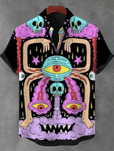 Men's Playful Cat Graphic Button-Down