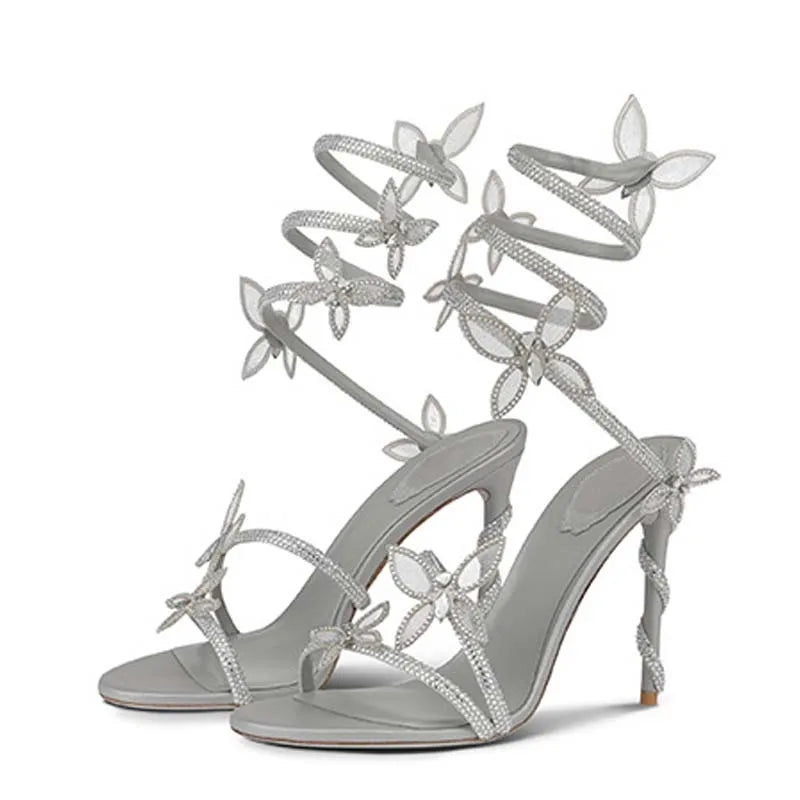 Crystal Flower Ankle Strap Heels