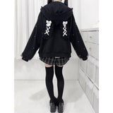 Bunny Hoodie Hoodies Y2K Rabbit Ear Hoodie Lolita Jacket Bow Girls Pearl JK Japan Lace Kawaii Zipper Cardigan Long Sleeved Top 5