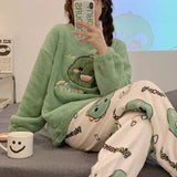 Autumn Winter New Warm Flannel Women's Pajamas Set Long-sleeved Trousers Two-piece Set Cute Soft Home Wear Clothes for Women 14