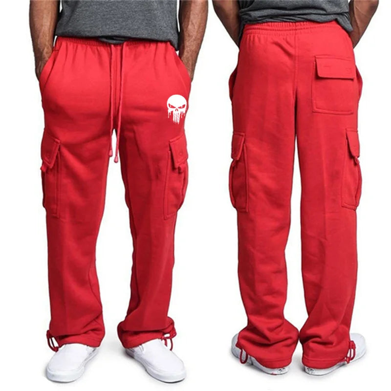 New casual men's fitness drawstring elastic waist solid color workwear pocket pants 4