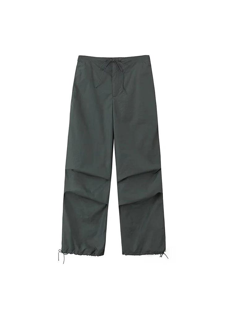 Women Fashion Parachute Cargo Pants Vintage Jogging Trousers High Elastic Waist Female Chic Lady Boot Cut 4