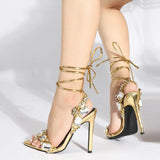 Glamorous Gold Ankle Strap Sandals for Women | Crystal Embellished Party Heels 5