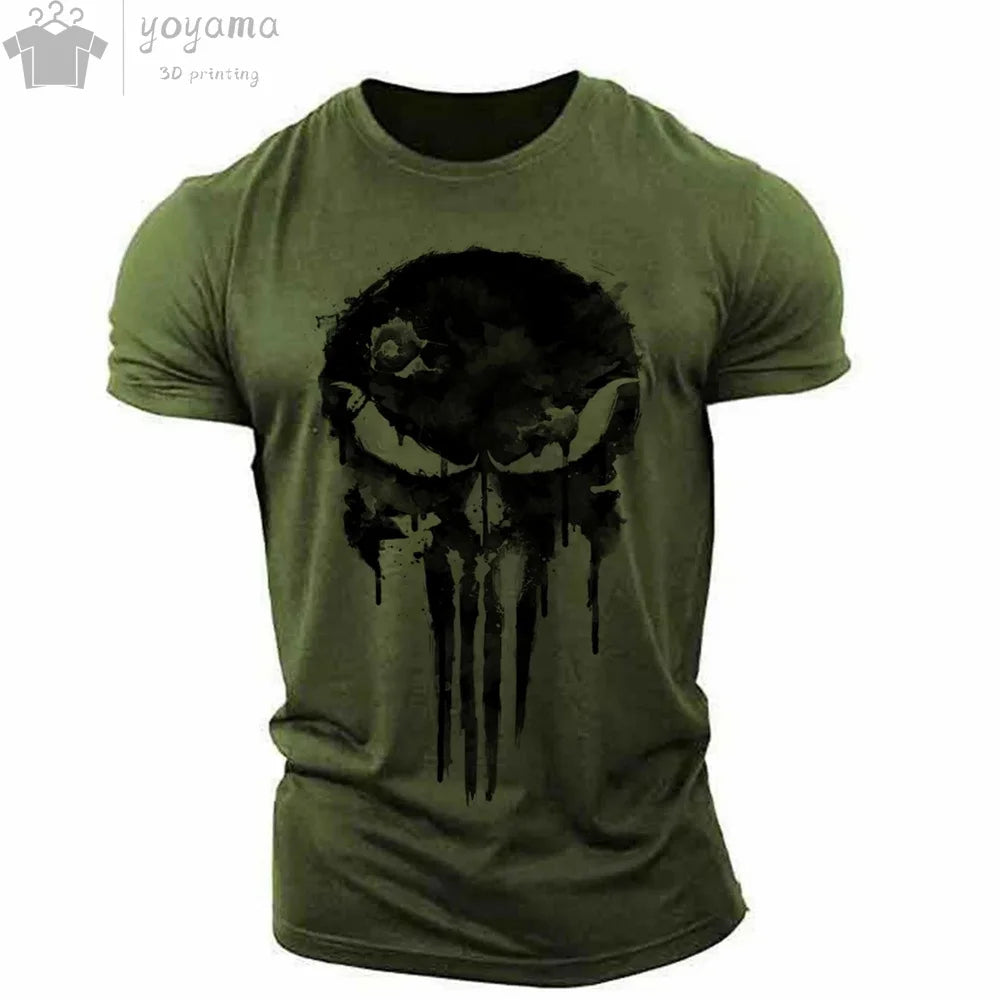 Men's T Shirt 3d Print Military Patriotic Skull O-Neck T Shirt Oversized T-Shirt Short-Sleeved Tee Sportswear Men's Clothing Top 4