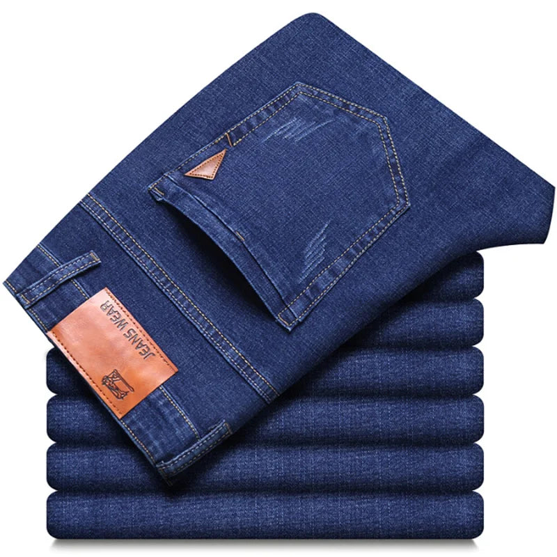 2024 NEW Men's Fashion Business Jeans Classic Style Casual Stretch Slim Jean Pants Male Brand Denim Trousers Black Blue 5