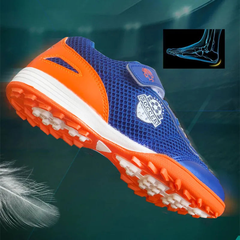 Children Football Shoes Soccer Boots Kids Boy Girl Sneakers New Leather High Top Soccer Cleats Training Outdoor Hook & Loop Mesh 4