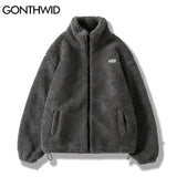 Hip Hop Winter Fleece Fluffy Jacket Streetwear Harajuku Fuzzy Zipper Coat Men Autumn Solid Color Lightweight Jackets Black Beige 4