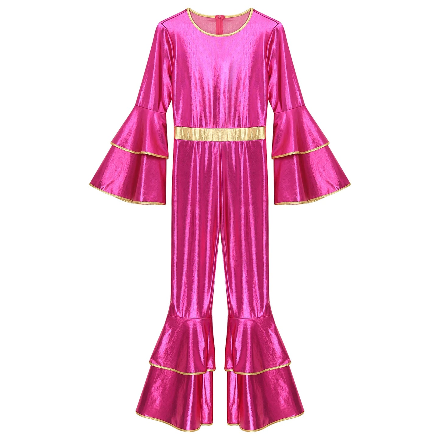 Women's 70s Disco Jumpsuit | Metallic Shiny Bell Bottom Jumpsuit | Halloween Costume, Rave Outfit 4