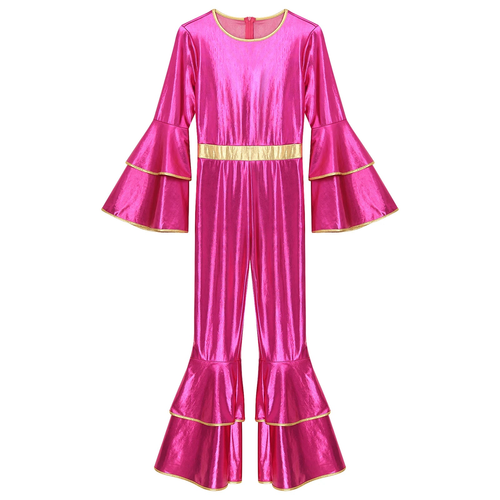 Women's 70s Disco Jumpsuit | Metallic Shiny Bell Bottom Jumpsuit | Halloween Costume, Rave Outfit 4