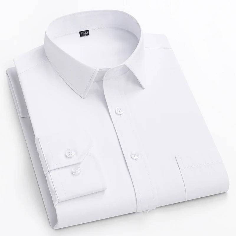 Men's Double Collar Office Shirt - Plus Size, Slim Fit, Solid Colors, long-sleeve business tops 3