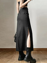 Goth Dark Grunge Casual Tag Split Women Midi Skirts Mall Gothic Punk High Raise Slim Long Skirt Y2k Sexy Fashion Streetwear 2023 4